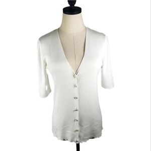 TALBOTS V-Neck Short Sleeve Button Down Cardigan Soft White Size XS